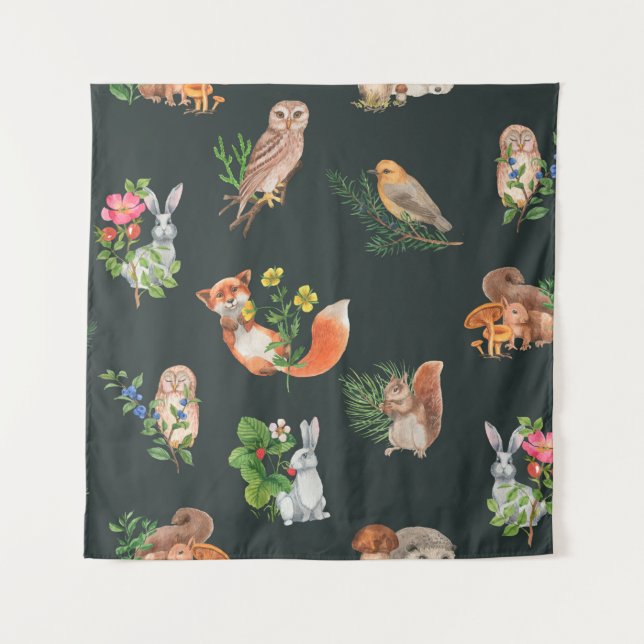 Tapiz Patrón sin fisuras dibujado a mano con el bosque d (Anverso)