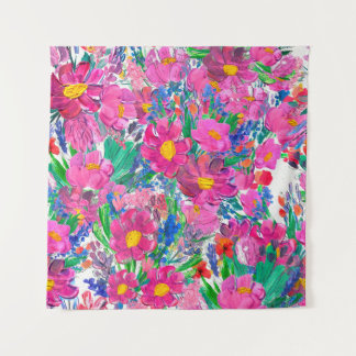 Tapiz Patrón sin foco con bellas flores. Acuarela