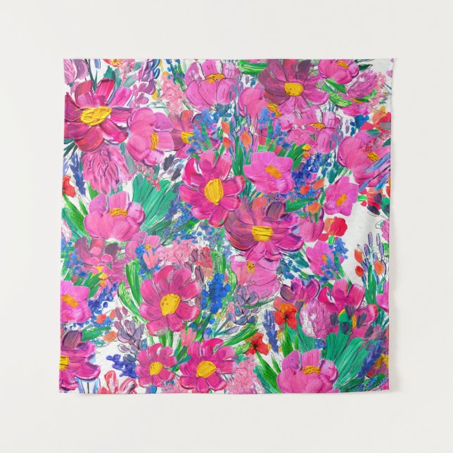 Tapiz Patrón sin foco con bellas flores. Acuarela (Anverso)