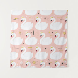 Tapiz Patrón sin foco con cisnes blancos adorables. Todo