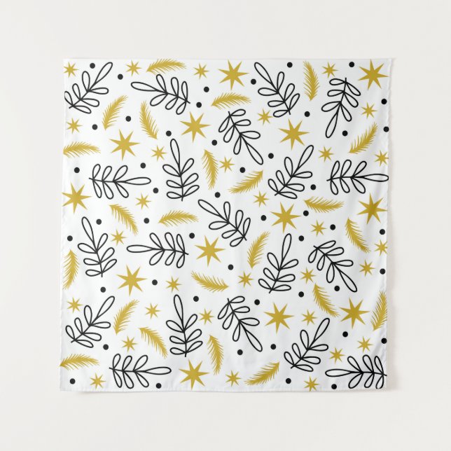 Tapiz Patrón sin foco con copos de nieve y ramas de abet (Anverso)