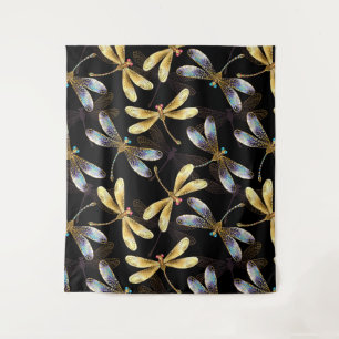 Tapiz Patrón sin foco con Dragonflies dorados