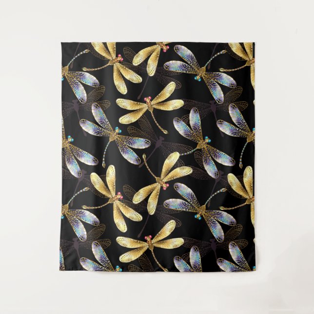 Tapiz Patrón sin foco con Dragonflies dorados (Anverso)