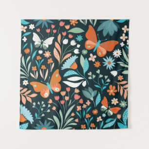 Tapiz Patrón sin foco con flores y mariposas