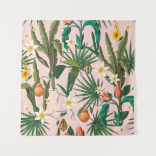 Tapiz Patrón sin foco con hojas tropicales, flores y f