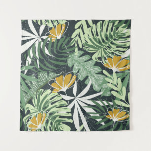 Tapiz Patrón sin foco con hojas tropicales y flores