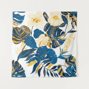 Tapiz Patrón sin foco con hojas tropicales y flores