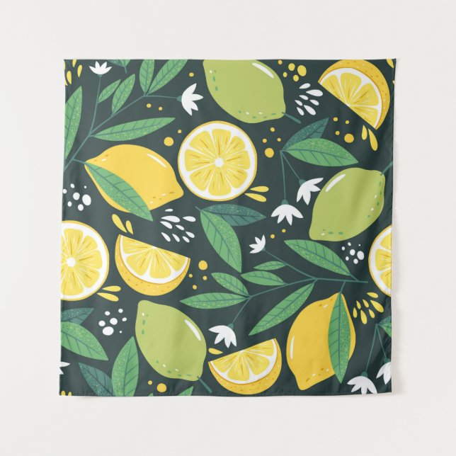 Tapiz Patrón sin foco con limones. Resumen de arte impre (Anverso)