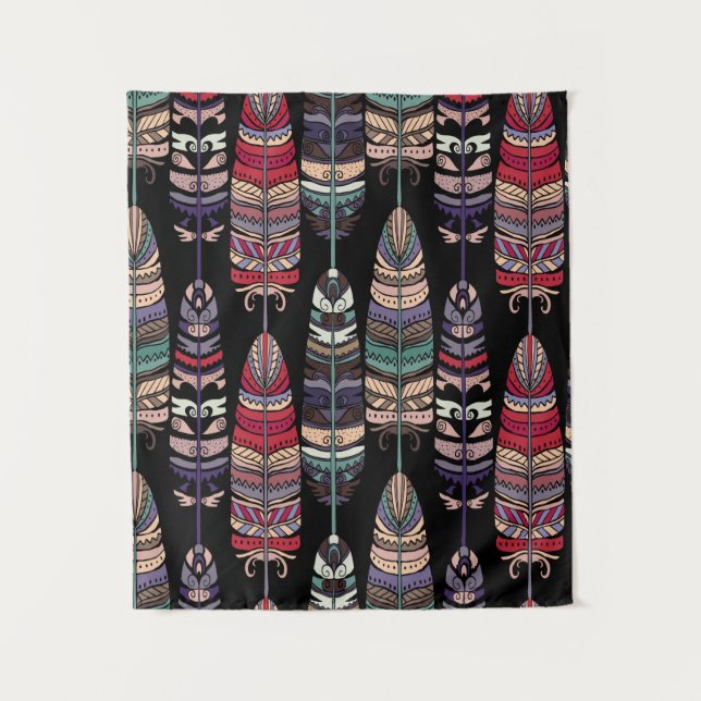 Tapiz Patrón sin foco con plumas de pájaros. Arte tribal (Anverso)