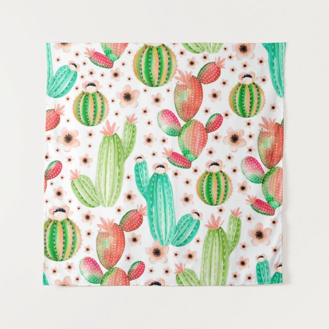 Tapiz Patrón sin foco con suculentos. Curso de acuarela (Anverso)