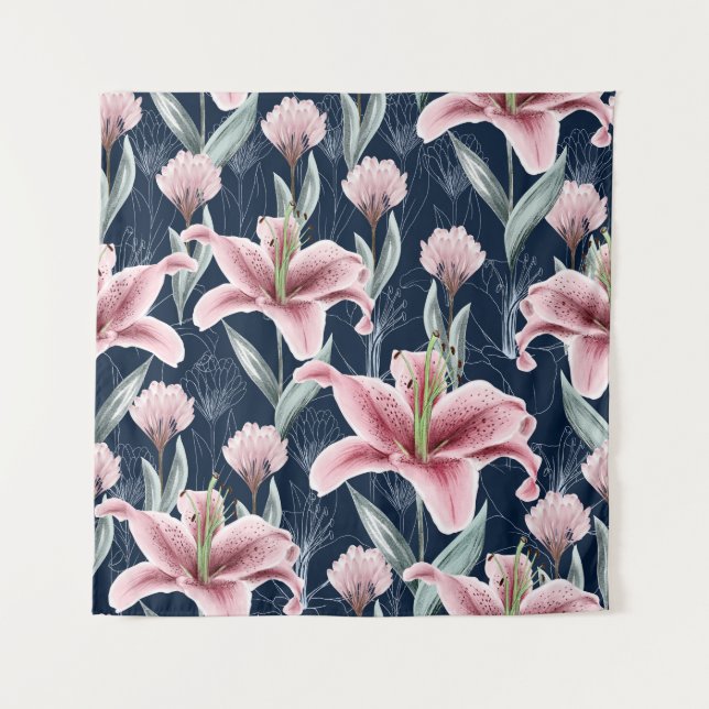 Tapiz Patrón sin foco de flor rosa Lilly. (Anverso)