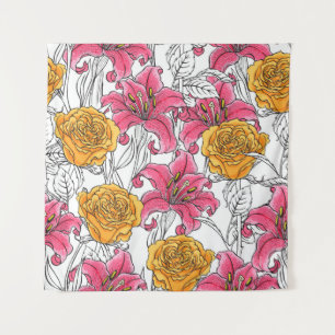 Tapiz Patrón sin problemas con rosas y mentiras. Dibujo