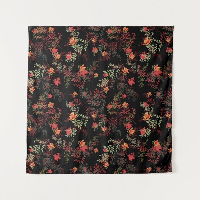 Tapiz Patrón sin problemas de fondo negro floral (Anverso)