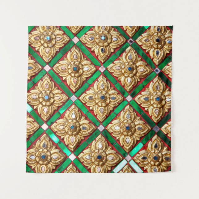 Tapiz Patrón tailandés dentro de la pared del templo tai (Anverso)