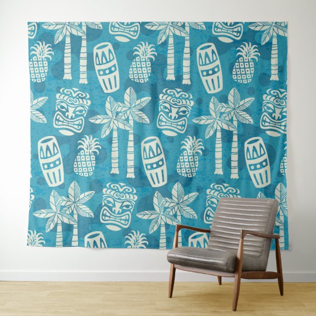 Tapiz Patrón Tiki Retro Moderno de Mitad de Siglo (In situ (horizontal))