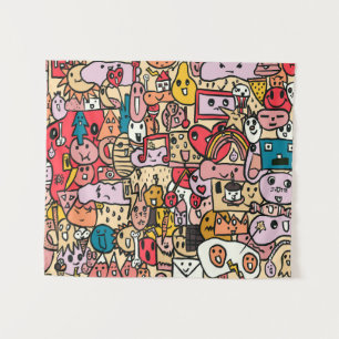 Tapiz Patrón Toss dibujado con mano de caricatura