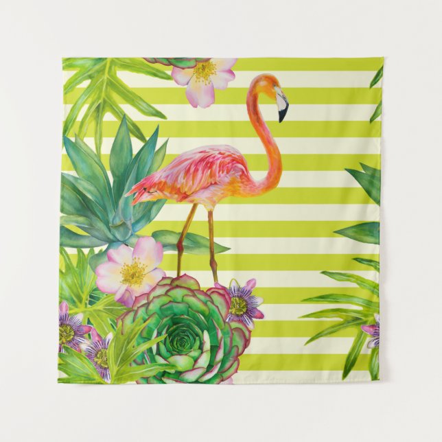 Tapiz  patrón transparente con flamingo rosa y tr exótic (Anverso)