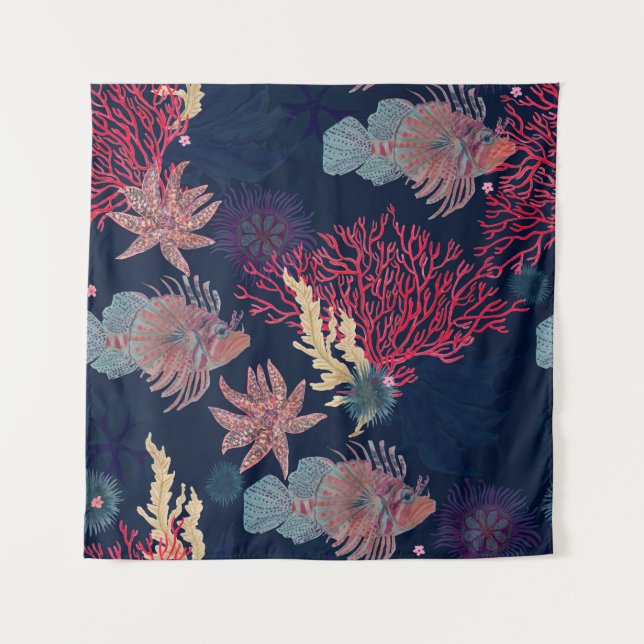 Tapiz Patrón transparente de acuarela con león rojo (Anverso)