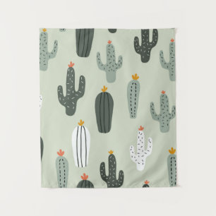 Tapiz Patrón transparente de cactus, fondo con mano d