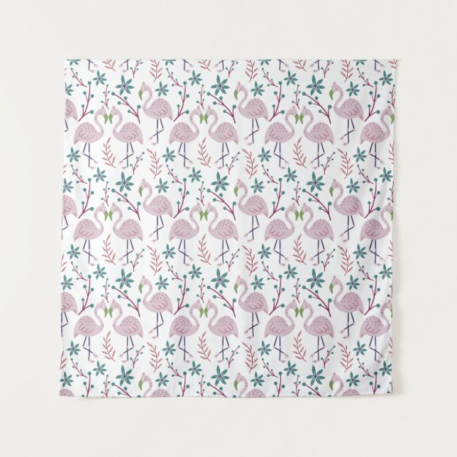 Tapiz Patrón transparente de flamingo rosa sobre fondo b (Anverso)