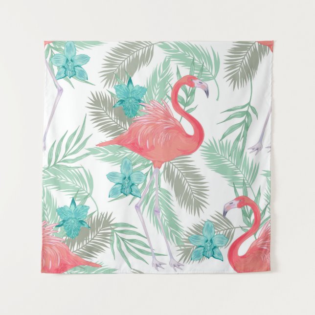 Tapiz Patrón transparente romántico con pájaro flamingo  (Anverso)