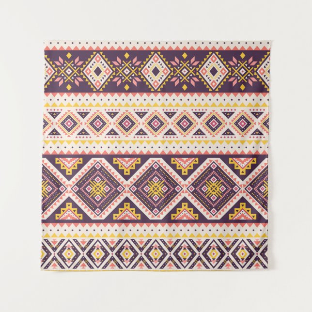 Tapiz Patrón tribal azteca rayado, geométrico. (Anverso)