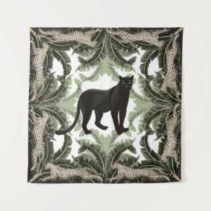 Tapiz Patrón tropical de guepardo de árbol bananero