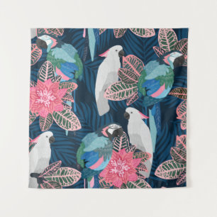Tapiz Patrón tropical sin foco con loros. Ail vintage