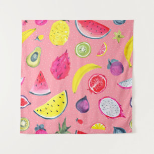 Tapiz Patrón tropical sin foco de fruta exótica. Hand dr