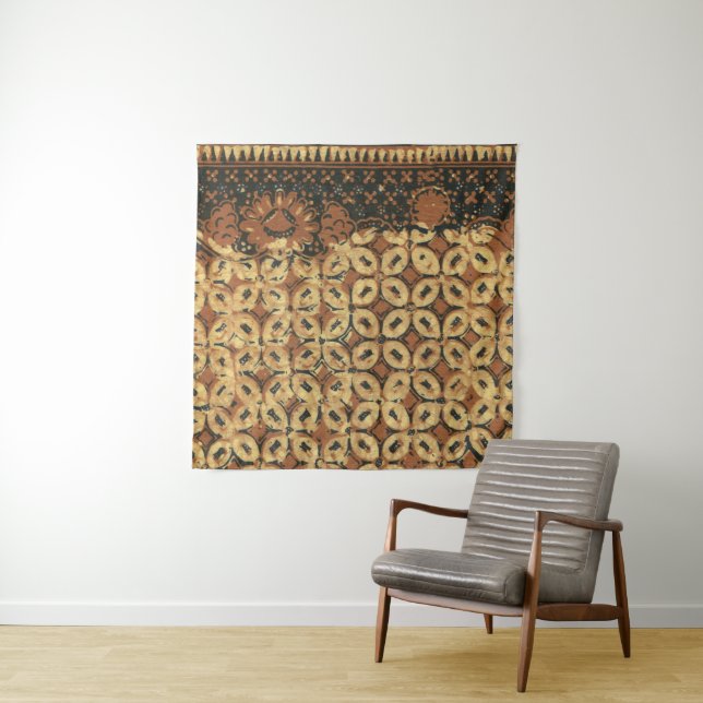 Tapiz Patrón vintage de Batik Kawung indonesio rústico (In situ)