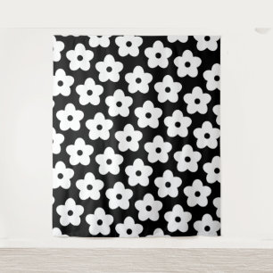 Tapiz Patrón Y2K de flor blanca y negra