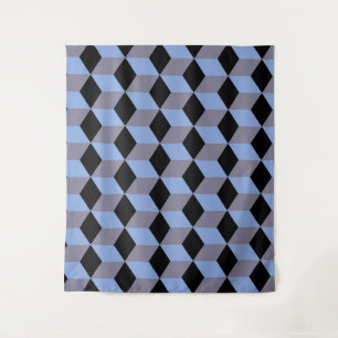 Tapiz Patrones de cubo isométrico negro azul y brezo