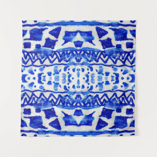 Tapiz Patrones nativos de flecha índigo étnica (Anverso)