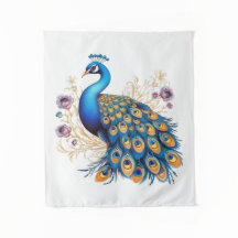 Pavo Real con Flores Purpúreas
