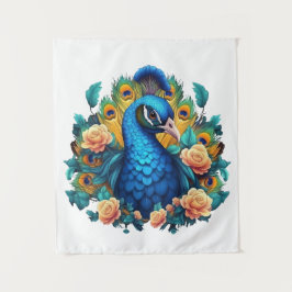 Tapiz Pavo Real con Rosas de Melocotón