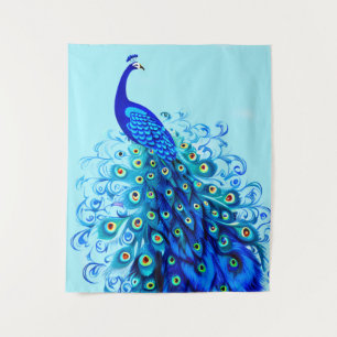 Tapiz Pavo real en azul turquesa y cobalto