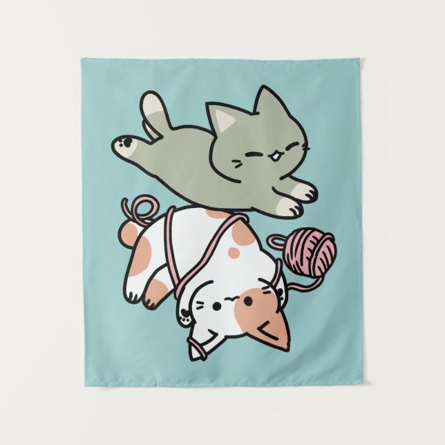 Tapiz Paws and Play – Adorable Cat Illustration (Anverso)