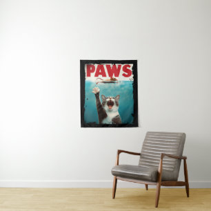 Tapiz PAWS Cat Kitty Parodia Del Poster De Cine De Jaws