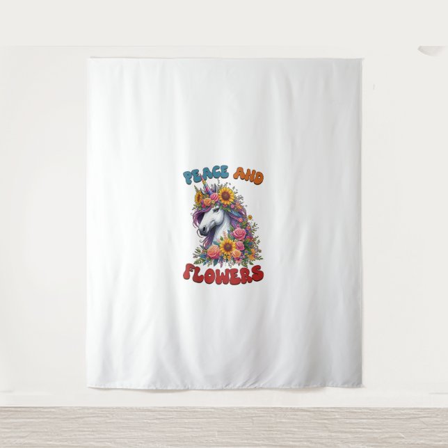 Tapiz Paz De Unicornio Y Flores Flores Florales (Anverso)