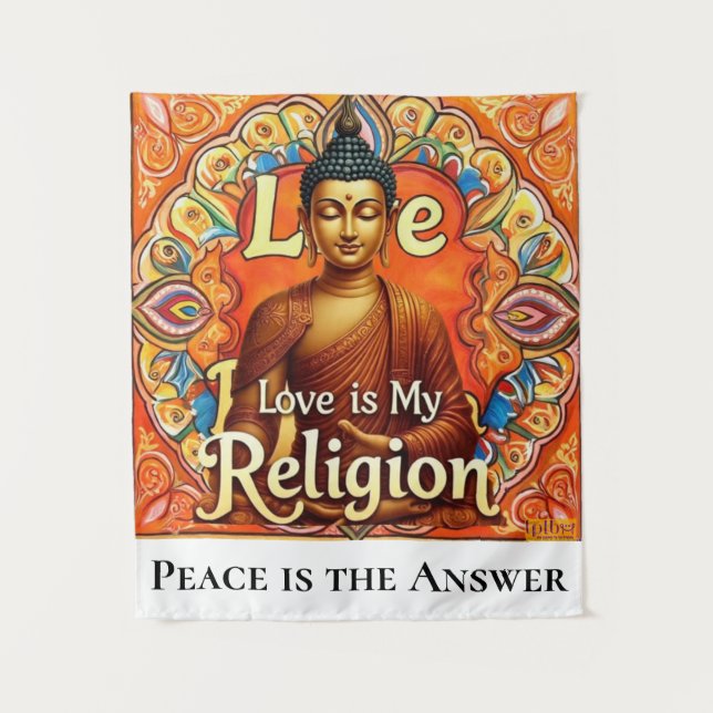 TAPIZ PEACE AND LOVE IS MY RELIGION WALL ART TAPESTRY (Anverso)