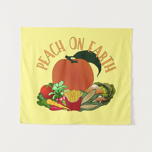 Tapiz Peach on Earth Funny Navidades Pun (Anverso (horizontal))