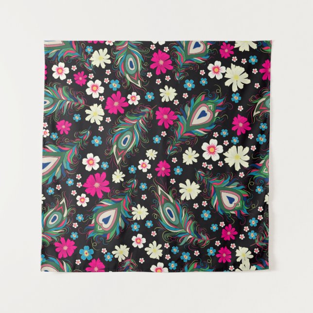 Tapiz Peacock Feathers Embroidery Patrón de Seamless (Anverso)