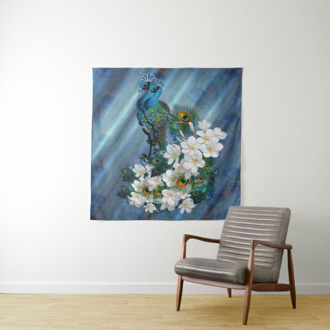 Tapiz Peacocks sobre seda verde esmeralda (In situ)