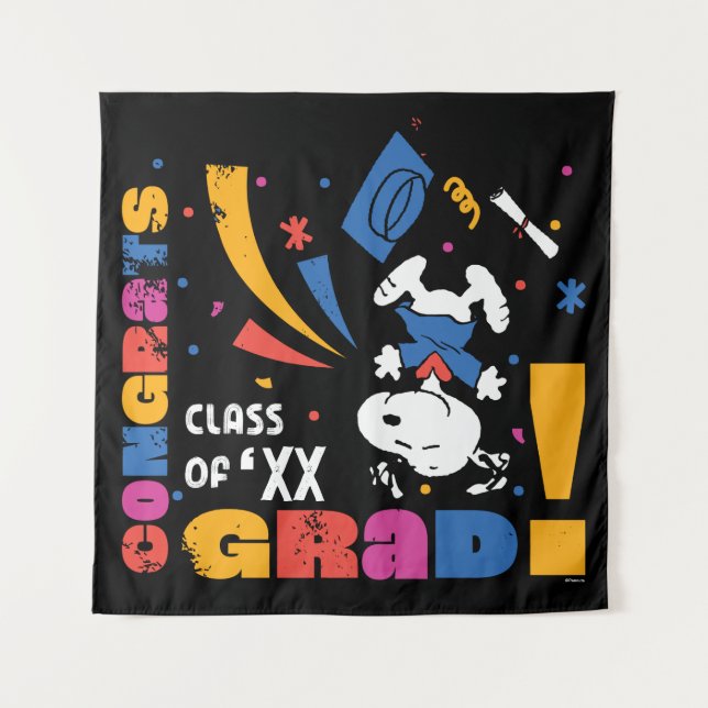 Tapiz Peanuts Snoopy Congrats Grad Graduation Confetti (Anverso)