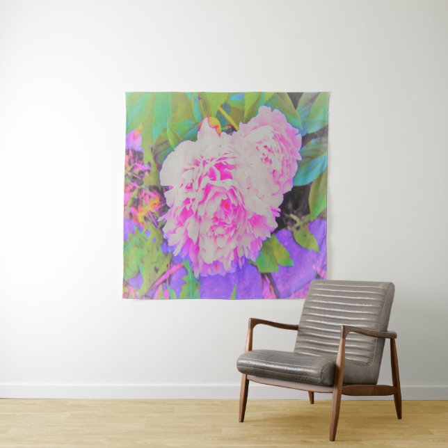 Tapiz Peonías rosa eléctricas en el colorido jardín (In situ)