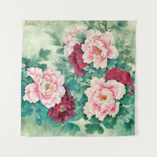 Tapiz Peonías rosadas y hojas verdes
