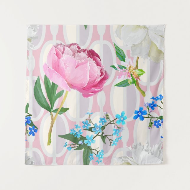 Tapiz Peonies and forget-me-nots. Seamless backgroundart (Anverso)
