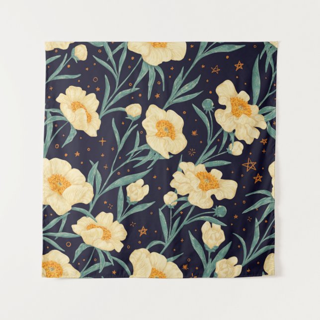 Tapiz Peony Claire de Lune plants seamless pattern. Hand (Anverso)