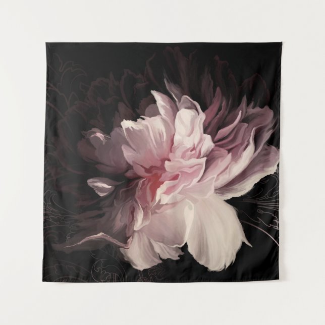 Tapiz Peony Dark Wall: Diseño de flores pintadas (Anverso)