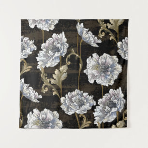 Tapiz Peony Elegance: Barroco Swirls de oro